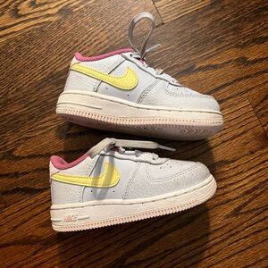 Size 7 Nike Purple and Yellow Air Force Ones